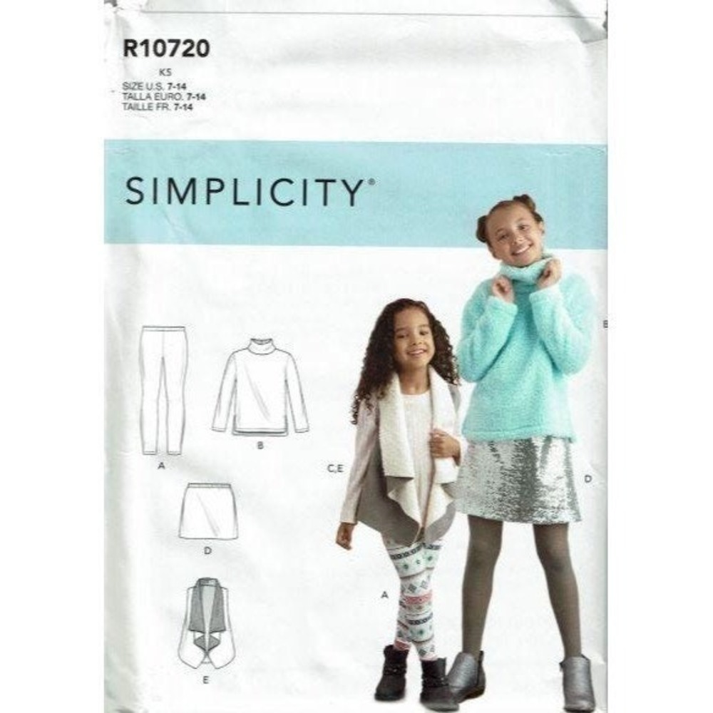 Simplicity Sewing Pattern 10720 Girls Vest Skirt Leggings Size 7-14